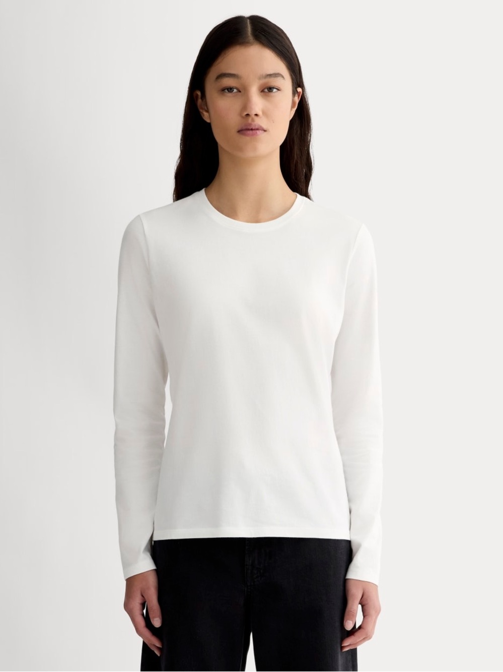 Everlane The Slim Long-Sleeve Crew Essential Cotton White Size S NWOT